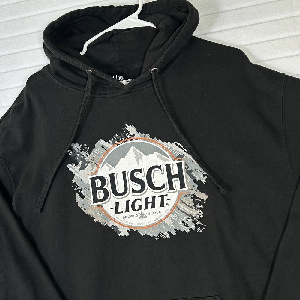Busch Light Hoodie Mens XL Black Brew City Beer Logo Pullover Sweatshirt 2020